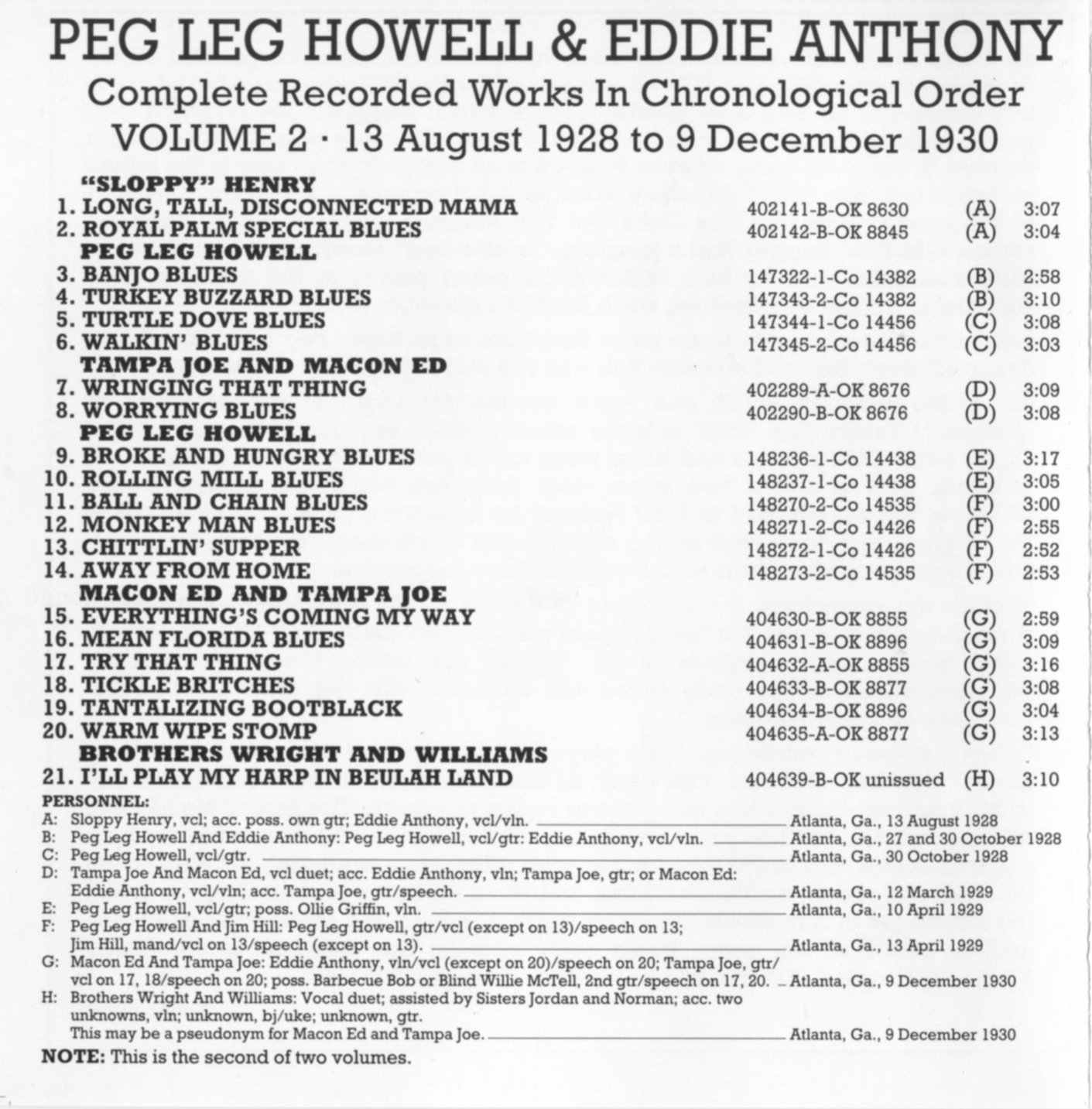 Peg Leg Howell And Eddie Anthony – Complete Recordings In